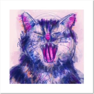 Yawning cat Posters and Art